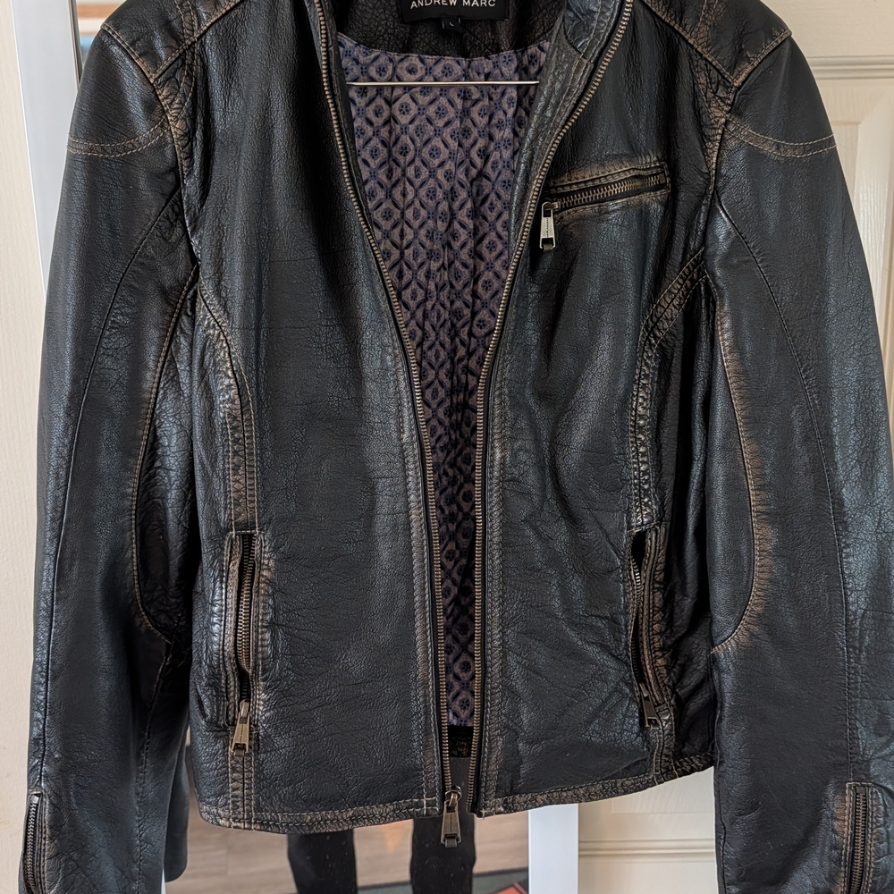 Andrew Marc Dark Leather Jacket for Women